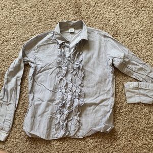 DKNY City Pinstripe Ruffle Button-up Dress Shirt